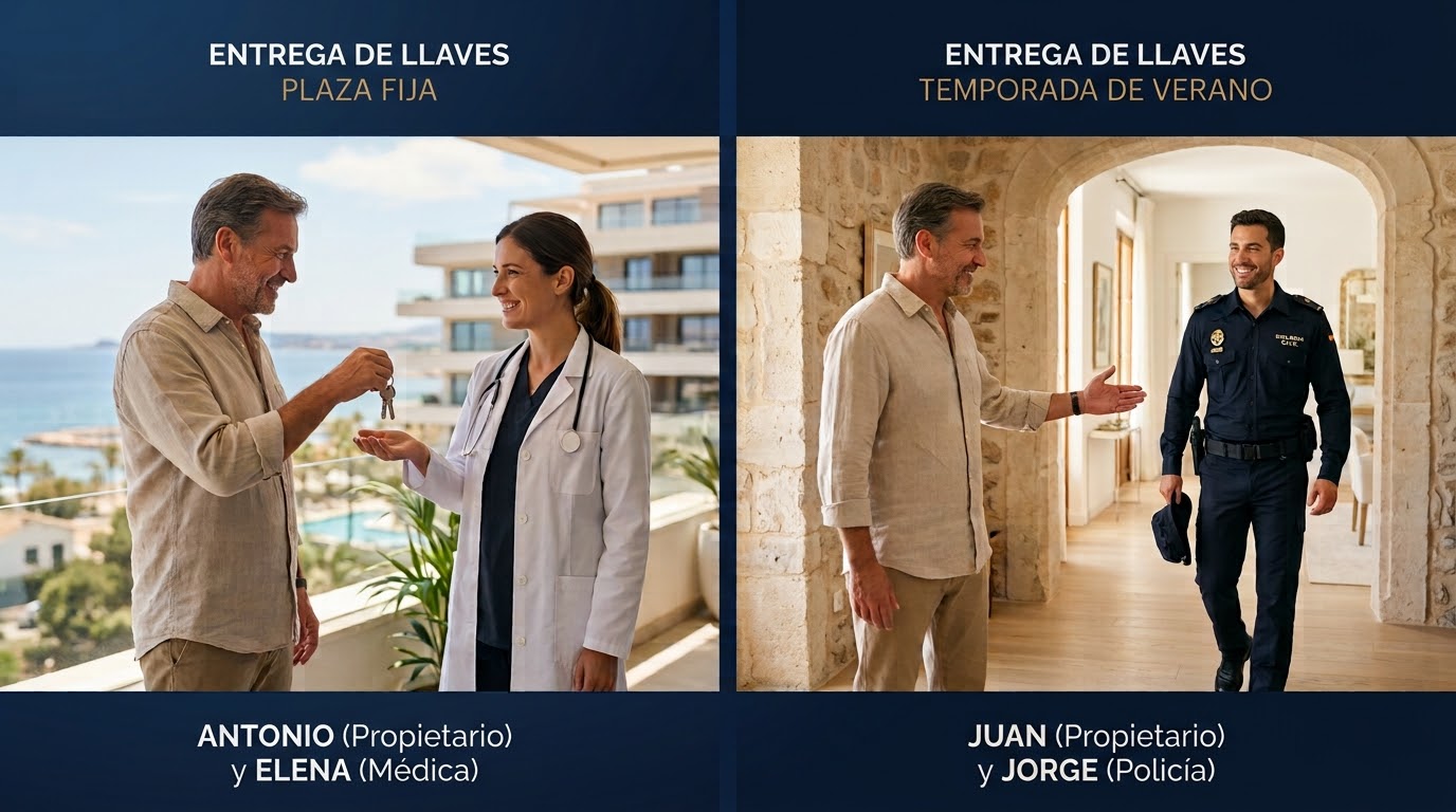 Programa Talento Esencial · Entrega de llaves: Antonio y Elena (Médica) en plaza fija; Juan y Jorge (Policía) en temporada de verano.
